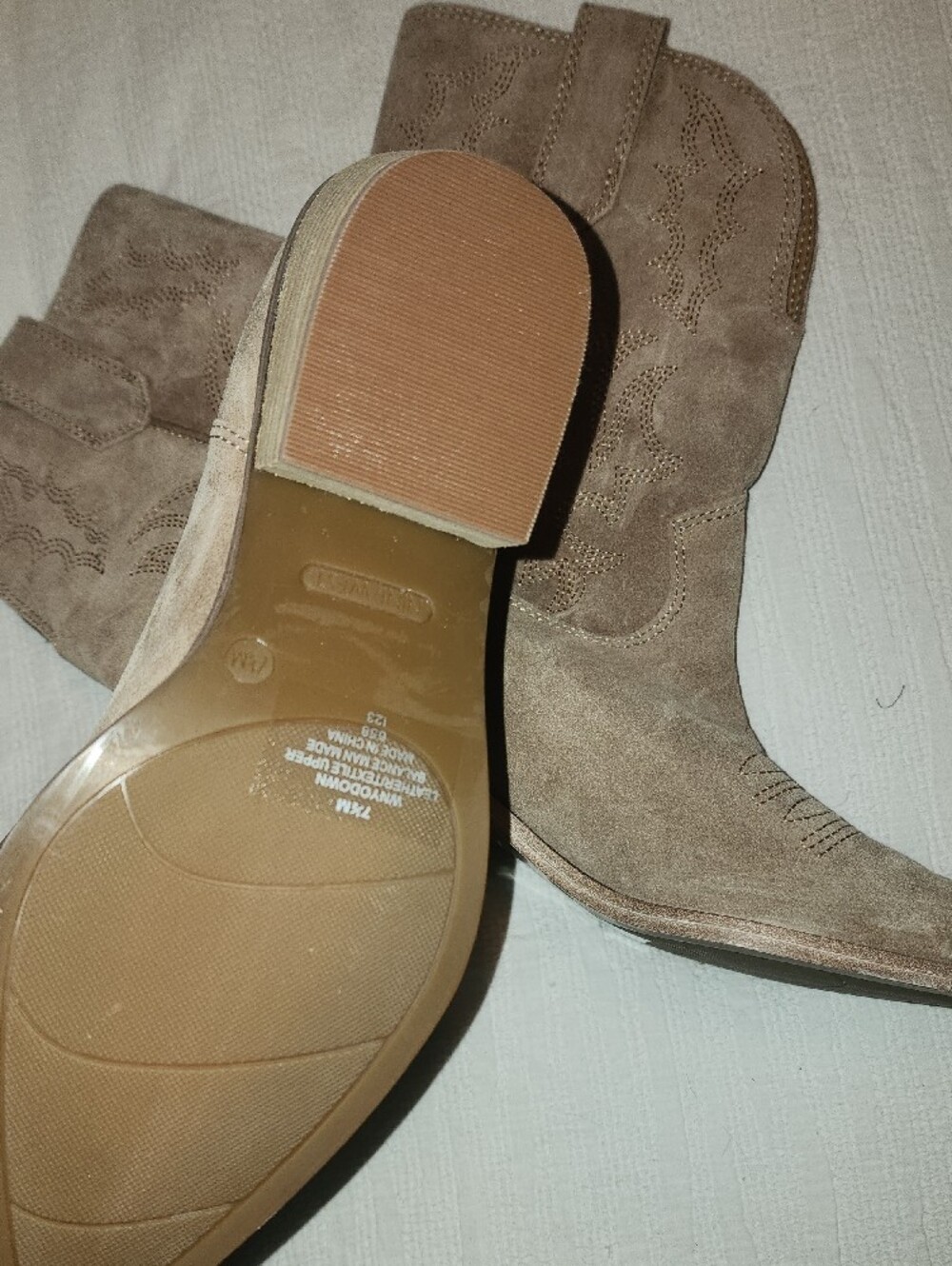 Nine West Taupe Suede Lace-Up Western Ankle Boots - Picture 5 of 8